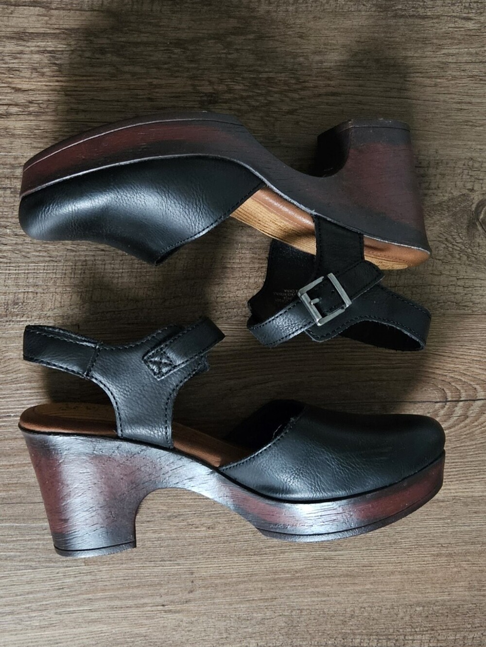 B.O.C By BORN Black Clog Heels with Ankle Strap 8 women